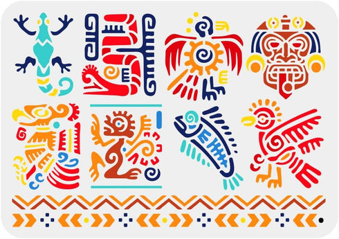 BENECREAT Mayan Stencils, 12x8" Aztec Symbol Painting Templates Reusable Mexico Stencils Template for Scrapbooking, Photo Album, Floor Furniture, ...