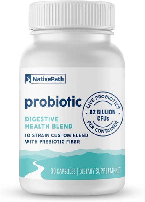 NativePath Daily Probiotic, 10-Strain Custom Blend Probiotics Supplement for Men and Women, 82 Billion CFUs - 30 Count...