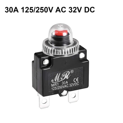 uxcell Thermal Circuit Breakers 30A 125/250V AC 32V DC Push Button Reset Overload Protector Switch with Waterproof Cap 2 Pcs...