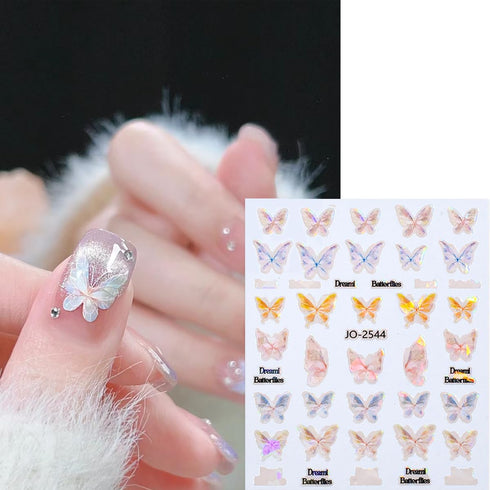 Butterfly Nail Art Stickers Nail Decals 8 Sheets 3D Self-Adhesive Laser Butterfly Design Nail Decals Holiday Nail Art Decorations Butterfly Manicu...