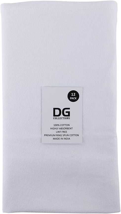 DG Collections 100% Cotton Flour Sack Towels – 12 Pack, 27x27 Inches, White, Lint-Free, Pre-Washed, Hemmed Edges – Reusable Kitchen Towels for Cle...