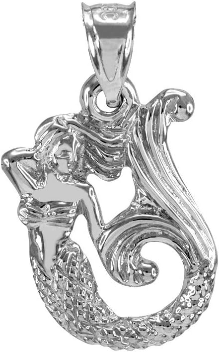Textured 925 Sterling Silver Fairytale Mermaid Charm Pendant...