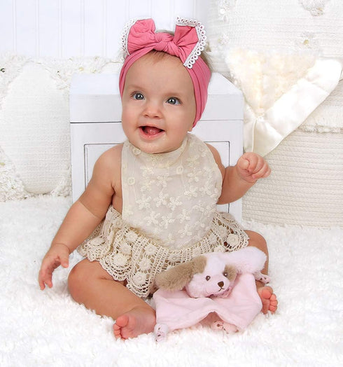 Bearington Baby Wee Wiggles, 8 x 7 Inch Small Pink Puppy Stuffed Animal, Baby Security Blankets for Girls, Dog Lovey...