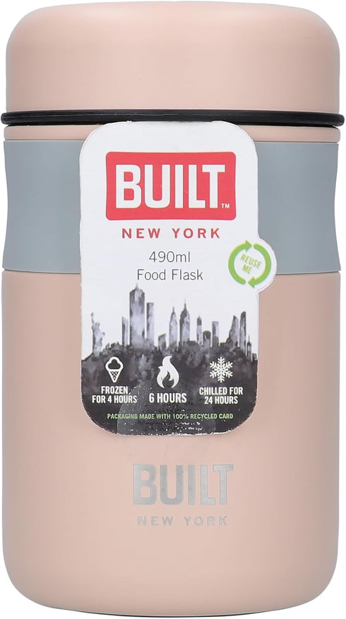 BUILT Food Flask, Vacuum Insulated Food Flask for Hot and Cold Foods, Double Wall Stainless Steel, 473ml, Pale Pink...
