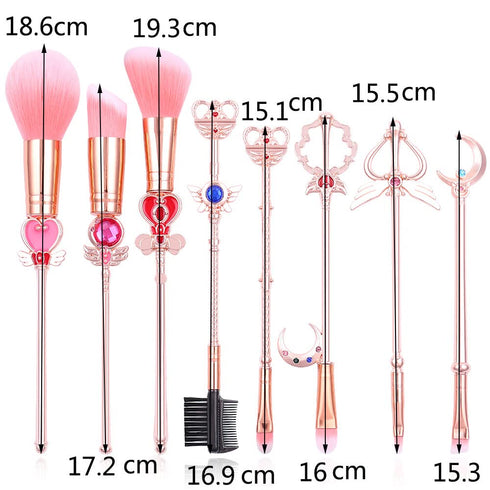 Sailor Moon Makeup Brushes Set - 8Pcs Anime Pink Metal Magic Wand Handle Makeup Brushes Professional is Great Gift for Fans, Girlfriend...