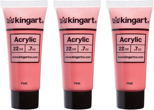 KINGART 500-117 PRO Artist Quality PINK Acrylic Paint, 22ml (0.74oz) Tubes, 3 Pack - Set (66ml Total), Pink...