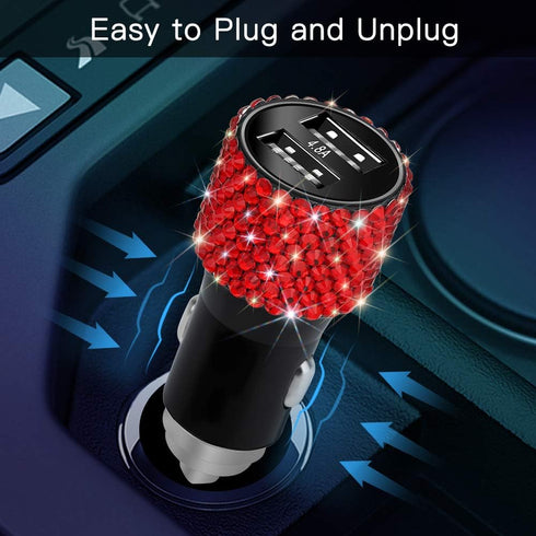 OTOSTAR Dual USB Car Charger, 4.8A Output, Bling Crystal Diamond Car Decorations Accessories Fast Charging Adapter for iPhones Android iOS, Samsun...