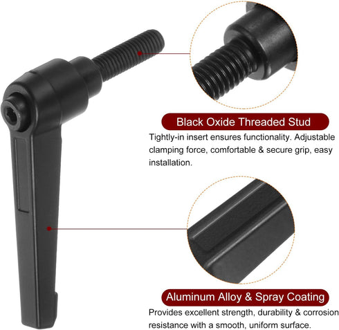 6pcs Adjustable Clamping Lever Handles M8 x 20mm Male Thread Bolt Knobs Rotating Screw Locking Quick Release Ratchet Push Button Handle, Black...