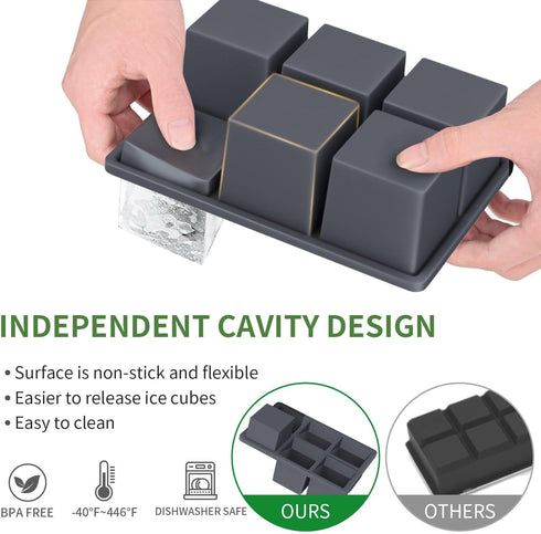 Large Ice Cube Tray for Whiskey: FDDBI Big Square Ice Cube Maker for Cocktail - 2Pack Silicone Old Fashioned Ice Cube Trays - 2inch Huge Cubed Ice...