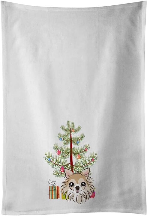 Caroline's Treasures BB1623WTKT Christmas Tree and Chihuahua White Kitchen Towel Set of 2 Dish Towels Decorative Bathroom Hand Towel for Hand, Fac...