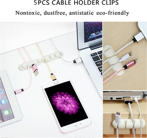 Cord Management Organizer Kit 2 Cable Sleeve Split with 41Self Adhesive Cable Clips Holder, 10pcs and 2 Roll Self Adhesive tie and 100 Fastening C...