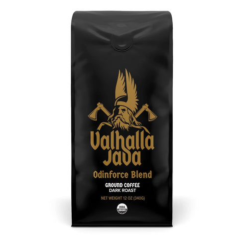 Death Wish Coffee Valhalla Java Dark Roast Ground Coffee, 12 Oz, Bold & Intense Blend of Arabica Robusta Beans, USDA Organic...