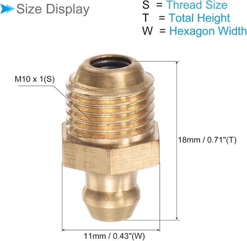 Brass Straight Grease Fitting, | M10x1mm Metric | Hydraulic Grease Nipple - (Applications: for Replacing Missing or Broken Oil Fitting), 20-Pieces...