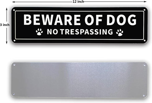 Beware of Dog No Trespassing Sign, 12x3 Inch Rust Free .040 Aluminum Metal Sign, UV Protected Weatherproof Reflective Warning Dog Sign Indoor or O...