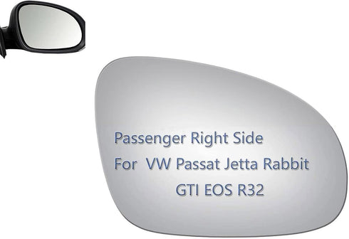 Side Mirror Glass fit for Volkswagen VW Passat Jetta Rabbit GTI Eos R32 Convex Glass Passenger Right Side RH Non Heated Including Adhesive...