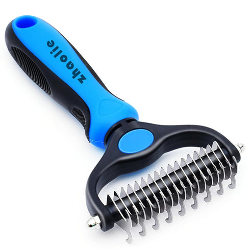 Dog Grooming Brush - Double Sided Dematting Undercoat Rake for Dogs & Cats - Extra Wide Dog Grooming Brush, Pet Brush for Shedding, Cat Brush,Dema...