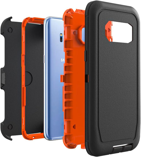 Case for Galaxy S8 with Clip, Heavy-Duty Tough Rugged Shockproof Drop Protective Cover Cases for Samsung Galaxy S8, Black+Orange...