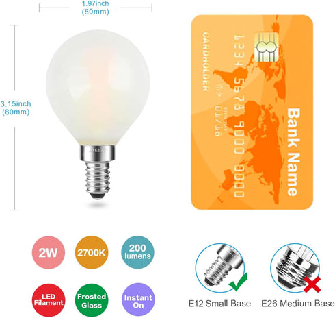 Frosted E12 LED Light Bulbs 25-Watt Equivalent, Warm White 2700K, 2W G15/G50 Globe LED Bulb for Beside Lamp Ceiling Fan Pendant Lights Chandelier ...