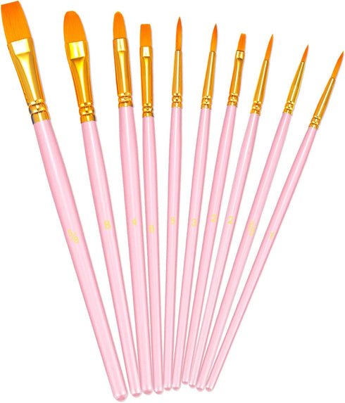 BOSOBO Paint Brushes Set, 10 Pieces Round Pointed Tip Paintbrushes Nylon Hair Artist Acrylic Paint Brushes for Acrylic Oil Watercolor, Face Nail B...