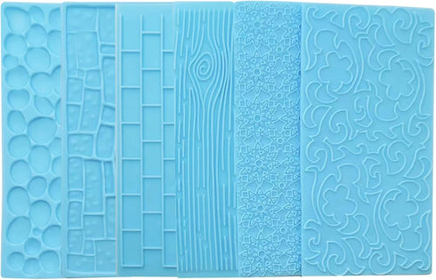 6 Pack Fondant Impression Mat Set Cake Decor Mold Set-Embossed Tree Bark/Flower/Cobblestone Texture Design Sugarcraft Decor Tool for Chocolate Cup...