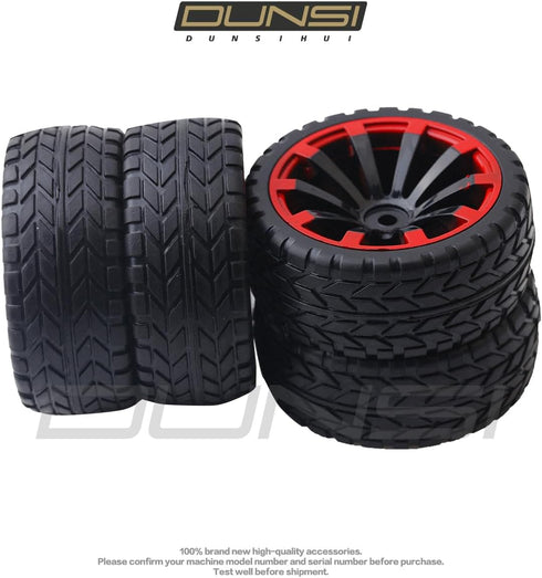 4Pcs Hex Wheel Rims Rubber Tires Set 12mm OD 2.55" Compatible with 1/10 RC On-Road Touring Dri-ft Car H-S-P Red-cat H-P-I Tami-ya Hex Wheel Rims R...