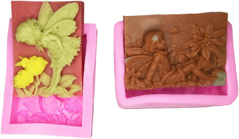 2pcs Flower Fairy Soap Molds Handmade Chocolate Making Bakeware Cooking Mousse Cake Silicone Moulds Fondant Gumpaste diy Mold (Dark Pink)...