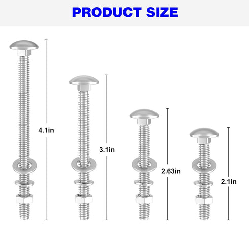 Wheelbarrow Handles Replacement Kit for 5/16 Stainless Nuts and Bolts 4", 3", 2-1/2" and 1" Wheelbarrow Parts, Wheel Barrow Handles - 12-Pack...