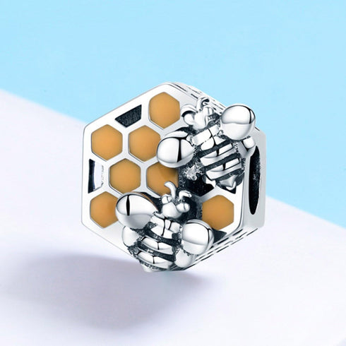 Bee Honeycomb Charm Beads 925 Sterling Silver Beads Fit for European Charm Bracelet...