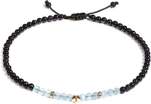 Jewever Aquamarine with Blue Sandstone Anklet Bracelet for Women Good Luck Star Charm Gem Stones Yoga Meditation Healing Crystals...