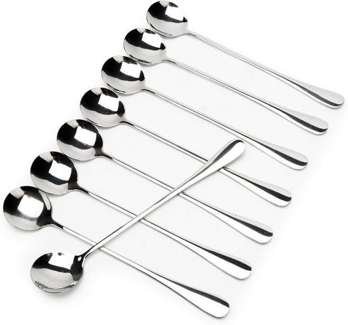 Long-handled ice tea spoon, cocktail stir spoons, stainless steel coffee spoons, ice cream scoop Set of 8 (Silver, Round)...
