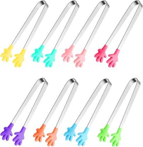 8PCS Silicone Mini Tongs, 5Inch Hand Shape Food Tongs, Colourful Small Kids Tongs for Serving Food, Ice Cube, fruits, Sugar, Barbecue by Sunenlyst...