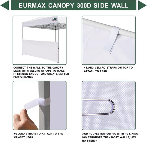 Eurmax Instant SunWall for 10x10 Pop up Canopy, Canopy Half Walls, Outdoor Instant Canopies,Canopy Tent Sidewalls,1 Pack Half Sidewall Only?White?...
