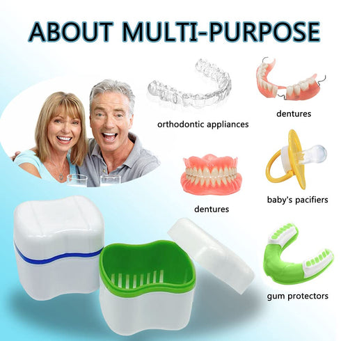 Denture Cup Kit, 2 Denture Case with 2 Denture Toothbrush & 2 Portable Toothbrush Box, Denture Cups for Soaking Dentures, Denture Cleaning Kit for...