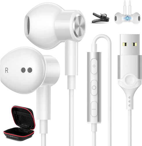 USB Headphone for PC Laptop Magnetic Wired Earbuds Computer Headset with Microphone Control Mute Mic Lightweight Noise Canceling in-Ear Corded Gam...