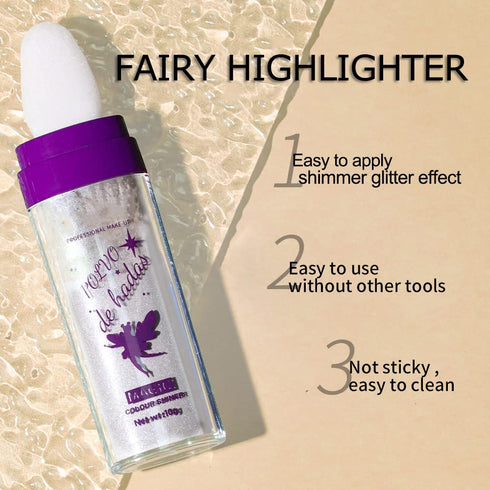 2pcs Polvo De Hadas Highlighter Set, White Fairy Shimmer Glitter Patting Highlight Face Powder, Sparkle Natural Glow Highlighting Blusher Brighten...