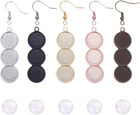 PH PandaHall 40 Sets 3-Consecutive Earring Blanks, 40pcs 8 Colors Round Earring Bezel Trays Backs Base Blank, 120pcs Glass Cabochon Dome Tiles and...