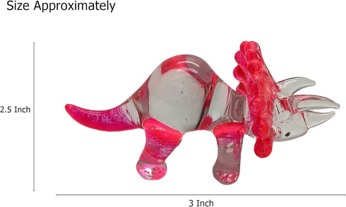 Garden Deco Glow in The Dark Pink Triceratops Hand Blown Art Glass Figurine Ornament Sculpture...