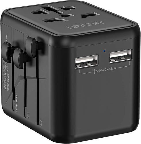 LENCENT Universal Travel Adaptor Plug with 2 USB Ports, International Power Adapter with UK/USA/EU/AUS Plug, Mini & Compact, All-in-One Worldwide ...
