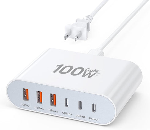100W USB C Fast Charger Block Compact GaN 6 Port PD USB C and QC USB A Wall Charger Type C Charging Station Hub Adapter Plug Cube Brick for iPhone...