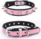 Cool Genuine Leather Spiked Studded Dog Pet Collars for Small Medium Dogs Cats Puppies,Pink,S:(Neck 10.5-13")...