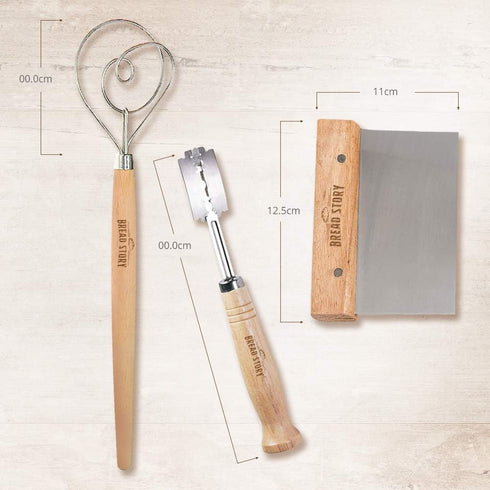 Bread Story Danish Whisk Dough Lame Slashing Tool And Wooden Scraper Tool Used for Pastry Baking Sourdough Starter Kit Set of 3...