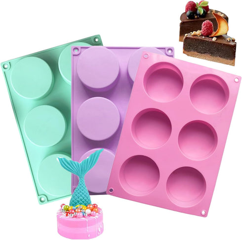 3 Pack Round Chocolate Molds, 6-Cavity Silicone Mini Cake Molds, Cookie Molds for Jelly Baking, Candy, Oreo,Pudding (D, 3Pcs/6-Cavity)...