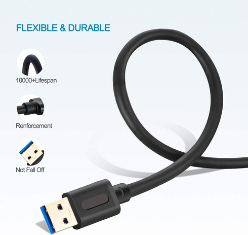 USB 3.0 A to A Male Cable 10Ft,USB to USB Cable USB Male to Male Cable USB Cord with Gold-Plated Connector for Hard Drive Enclosures, DVD Player, ...