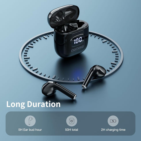 T11 Wireless Earbuds for iPhone Android with LED Power Display for Small Ears, 50H Play Time, Waterproof Earbuds Wireless Bluetooth with Mic (Blac...