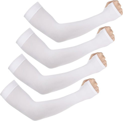 4 Pairs Uv Protection Sleeves for Men Women, White Sun Protection Cooling Arm Sleeves for Women, Uv Blocking Arm Sleeves Golf Sleeves for Summer O...