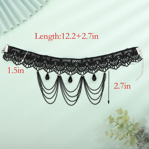 Halloween Sexy Jewelry Elegant Vintage Women Princess Black Lace Gothic Steampunk Statement Necklace Victorian Lolita Choker Crystals Pendant Vamp...