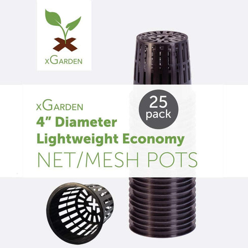 xGarden - Black 4" Round Mesh Pot Cups - 25 Pack, Lightweight Economy Net Pots, Thin Lip & Slotted Sides, UV Resistant & BPA Free Plastic, Indoor ...