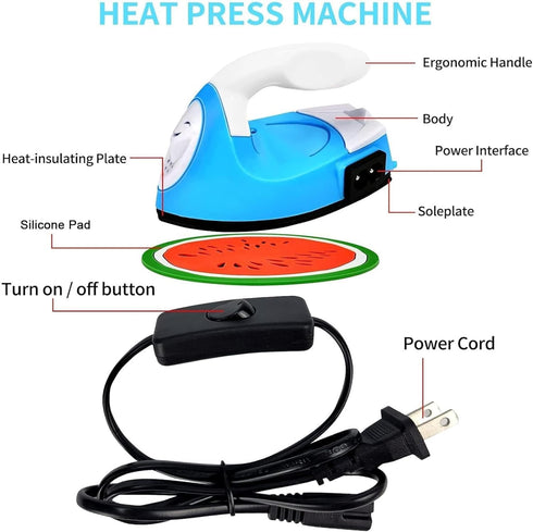 Mini Heat Press Iron Machine,Portable Mini Electric Iron,Small Heat Press Iron,Mini Iron Press for Clothes Shoes Bags Hats,Iron Press Machine for ...