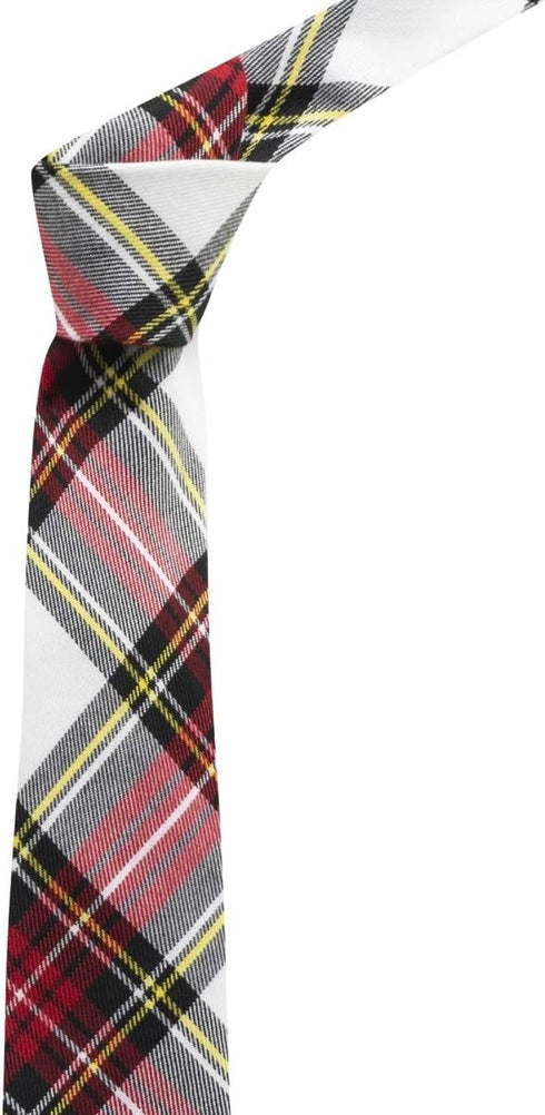 King & Priory Traditional White & Red Tartan Necktie, Check, Plaid, Tie...