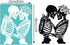 OLYCRAFT 2Pcs 8.6x11 Inch Skeleton Couple Self-Adhesive Silk Screen Printing Stencil Skull Lover Silk Screen Stencil Skull Rose Reusable Mesh Sten...